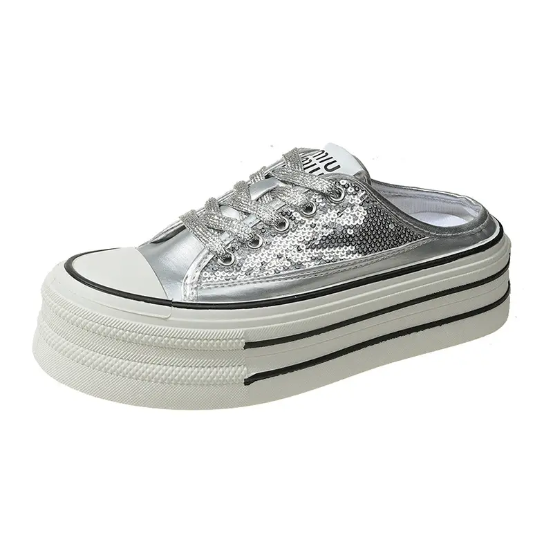 Women's Transparent Canvas Platform Sneakers White Thick Sole - Image 8