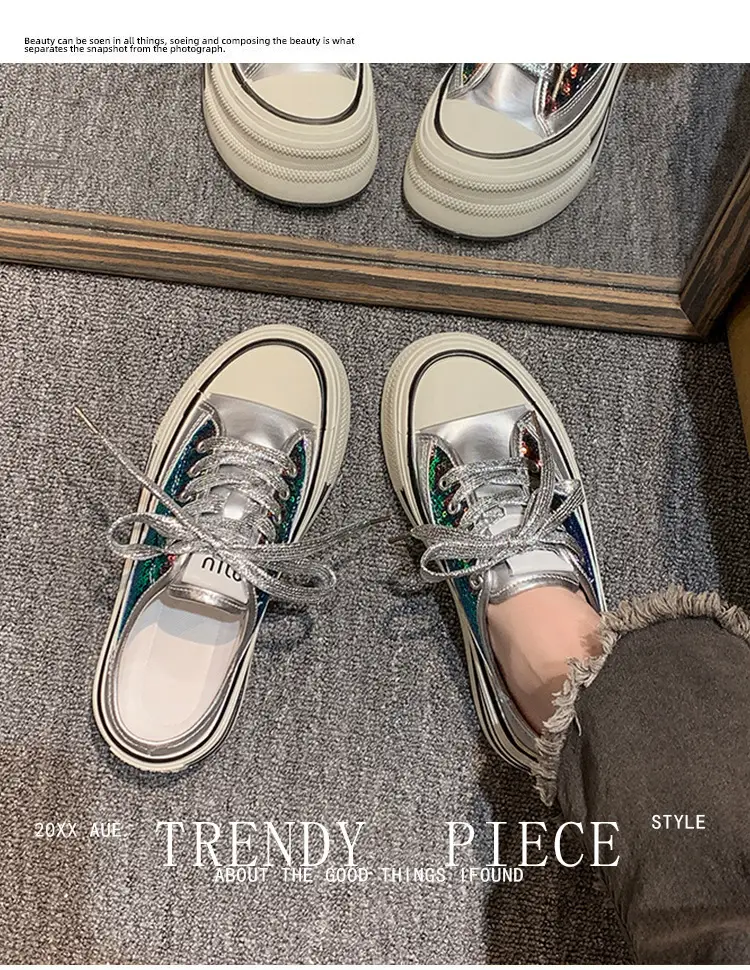 Women's Transparent Canvas Platform Sneakers White Thick Sole — feature 1