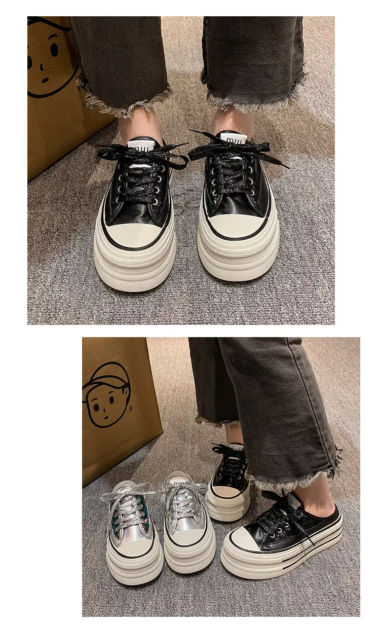 Women's Transparent Canvas Platform Sneakers White Thick Sole — feature 10