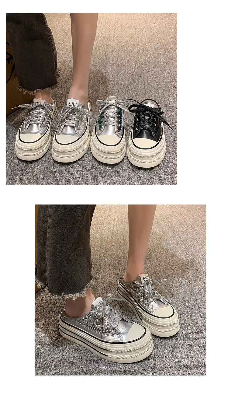 Women's Transparent Canvas Platform Sneakers White Thick Sole — feature 13