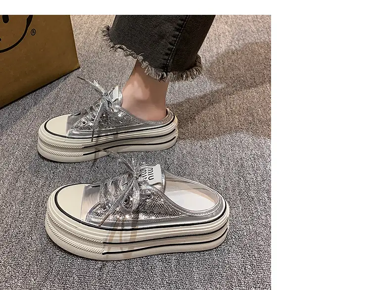 Women's Transparent Canvas Platform Sneakers White Thick Sole — feature 14