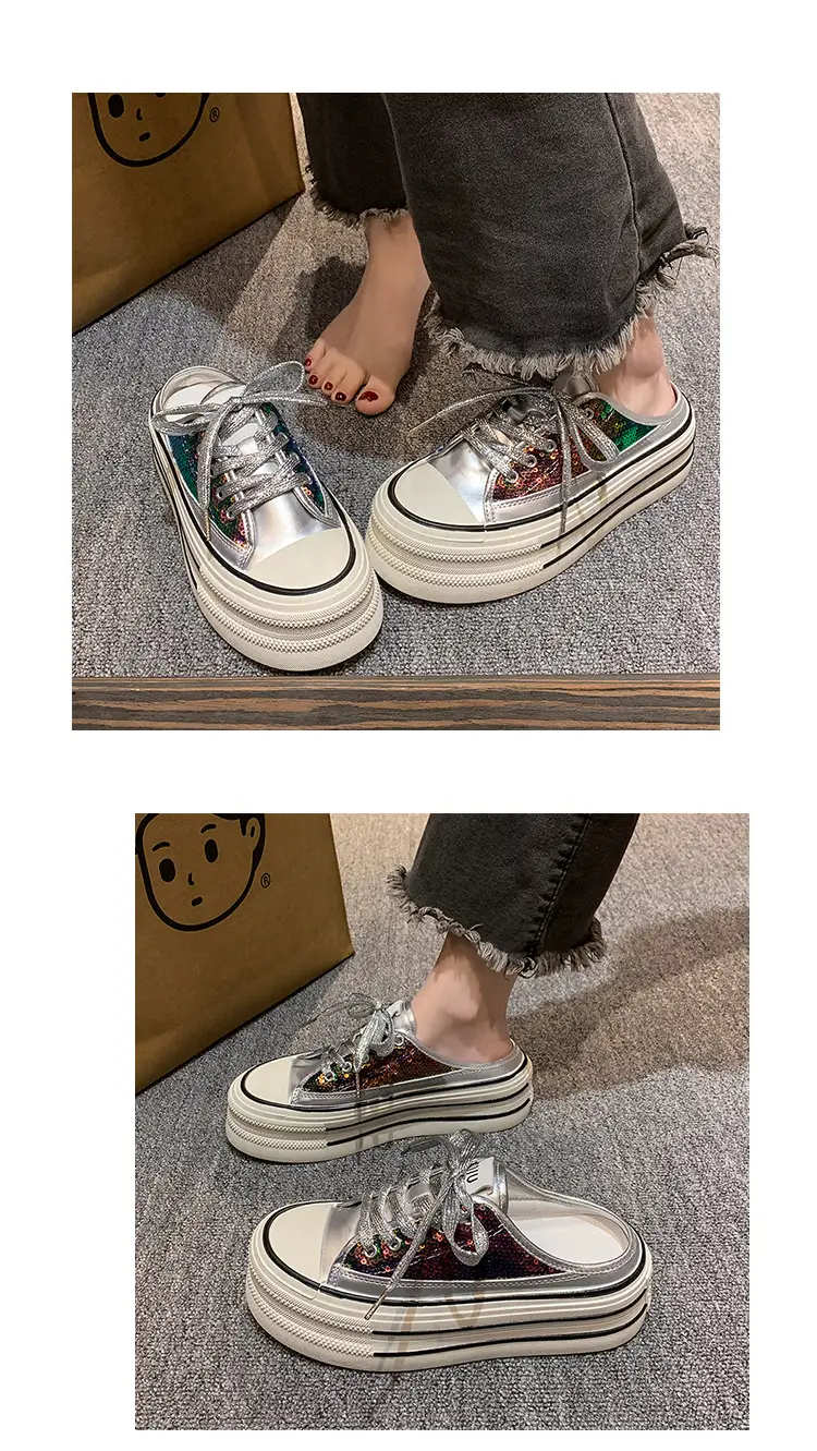 Women's Transparent Canvas Platform Sneakers White Thick Sole — feature 15