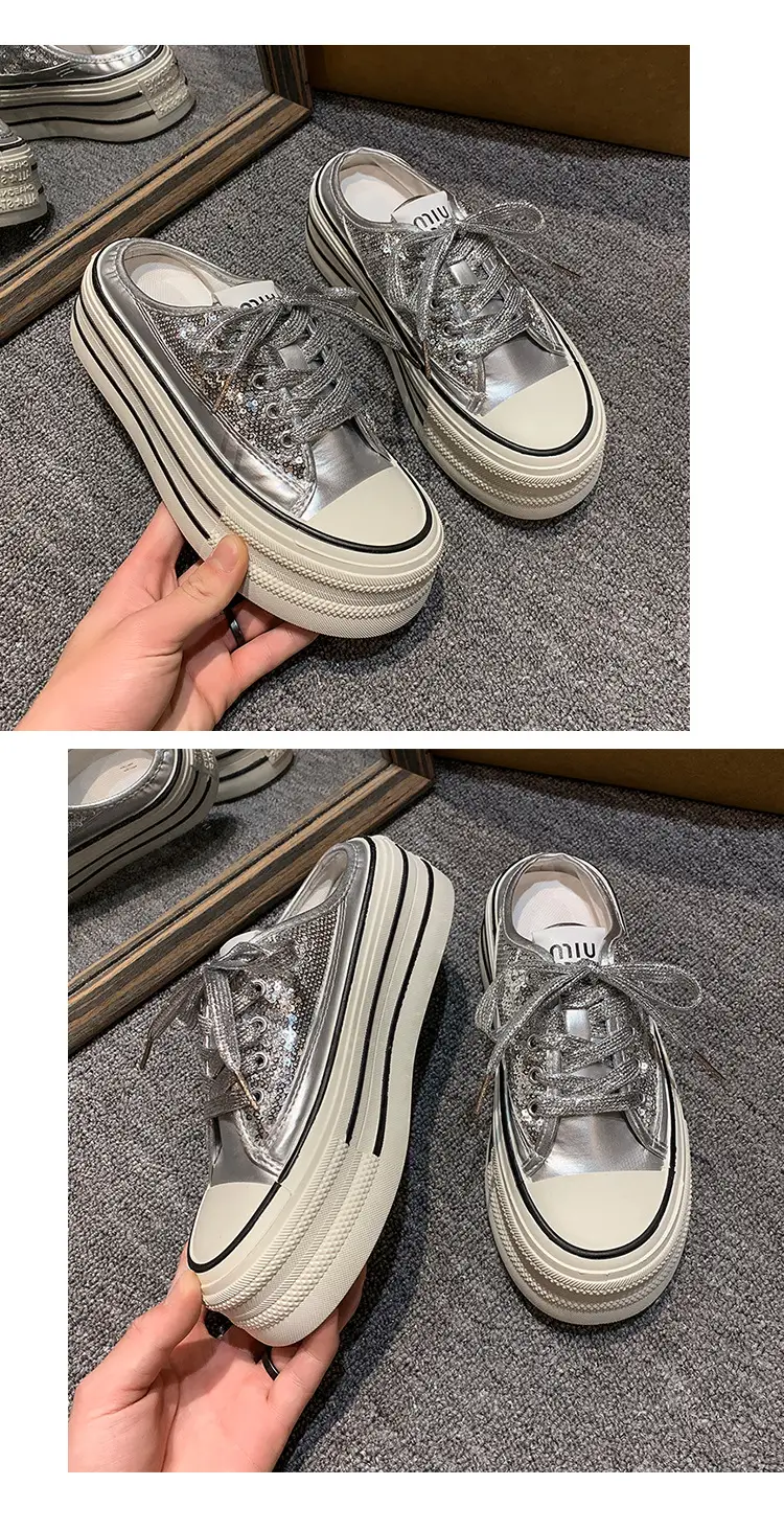 Women's Transparent Canvas Platform Sneakers White Thick Sole — feature 20