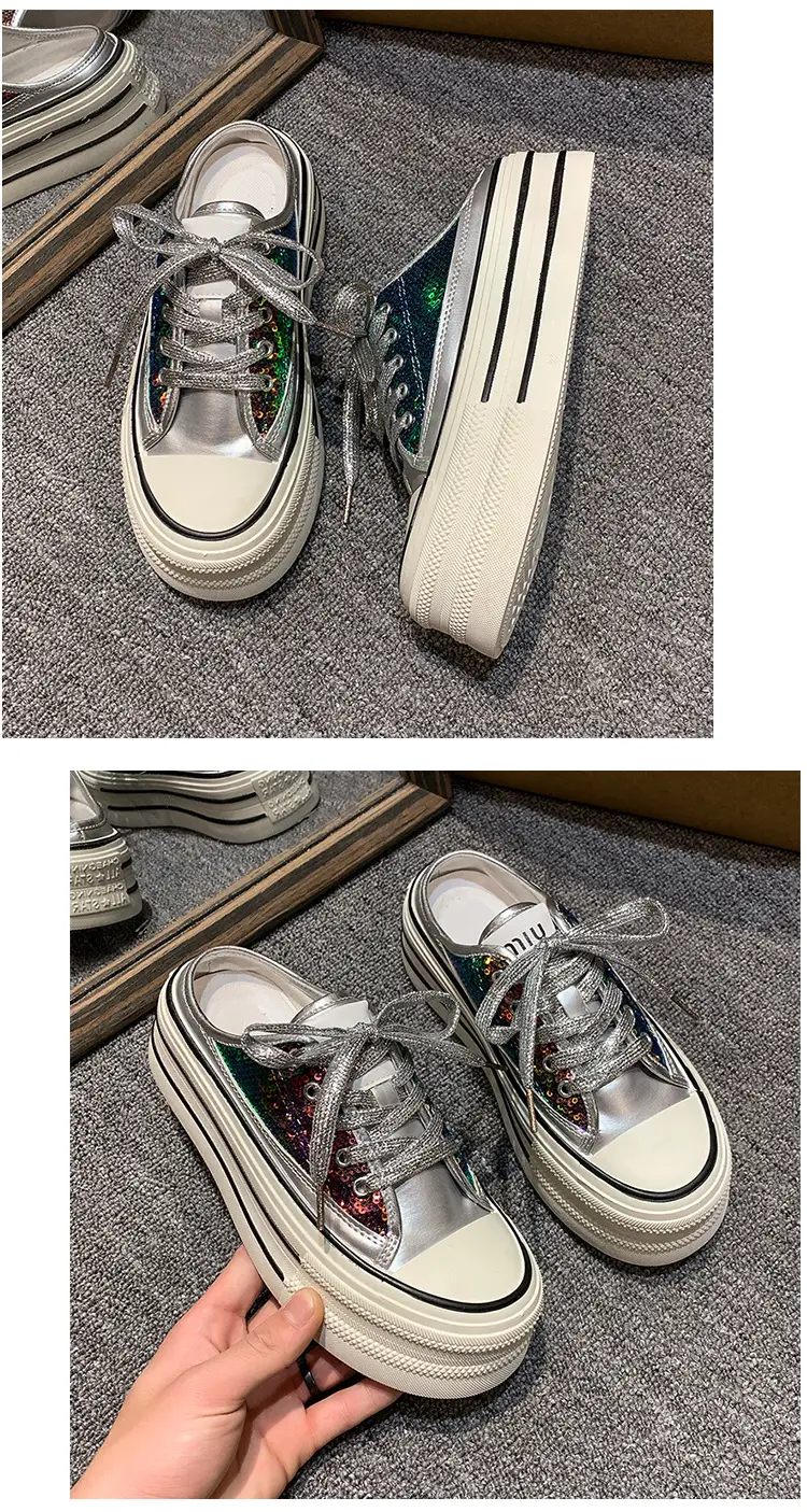Women's Transparent Canvas Platform Sneakers White Thick Sole — feature 22