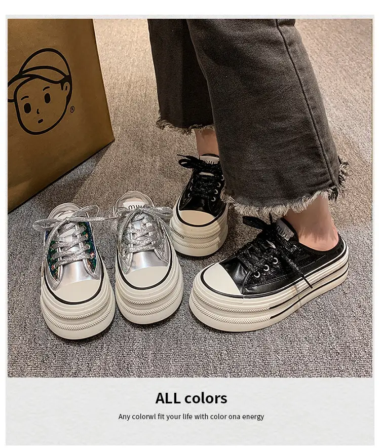 Women's Transparent Canvas Platform Sneakers White Thick Sole — feature 4