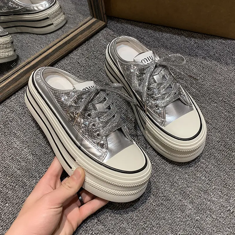 Women's Transparent Canvas Platform Sneakers White Thick Sole - Image 2