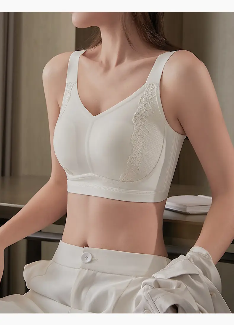 Original Dame Big Chest Small No Mark Naked Sense Underwear Women's plus size No Steel Rings Rabbit Ear Cup Bra Pull-up Anti-sagging — feature 23