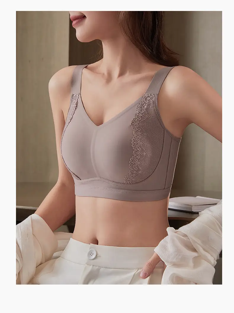 Original Dame Big Chest Small No Mark Naked Sense Underwear Women's plus size No Steel Rings Rabbit Ear Cup Bra Pull-up Anti-sagging — feature 27