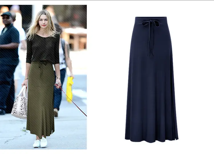 Women's Green Split Belt Skirt with Gray High Waist Drawstring Pants — feature 5