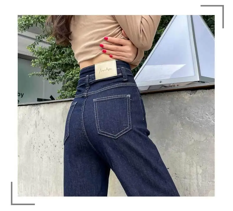 Korean Style Wide Leg Belly Tight Denim Pants Dark Blue 2025 — feature 15