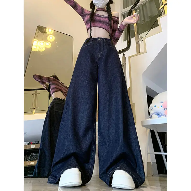 Dark Blue Wide Leg High Waist Pants for Women