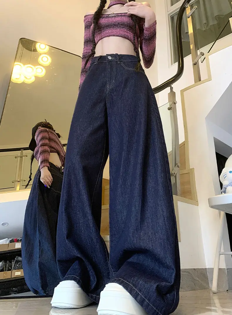 Dark Blue Wide Leg High Waist Pants for Women — feature 11