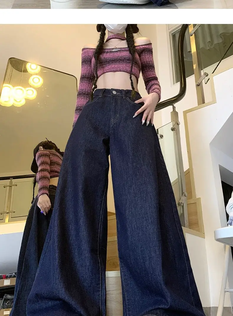 Dark Blue Wide Leg High Waist Pants for Women — feature 12