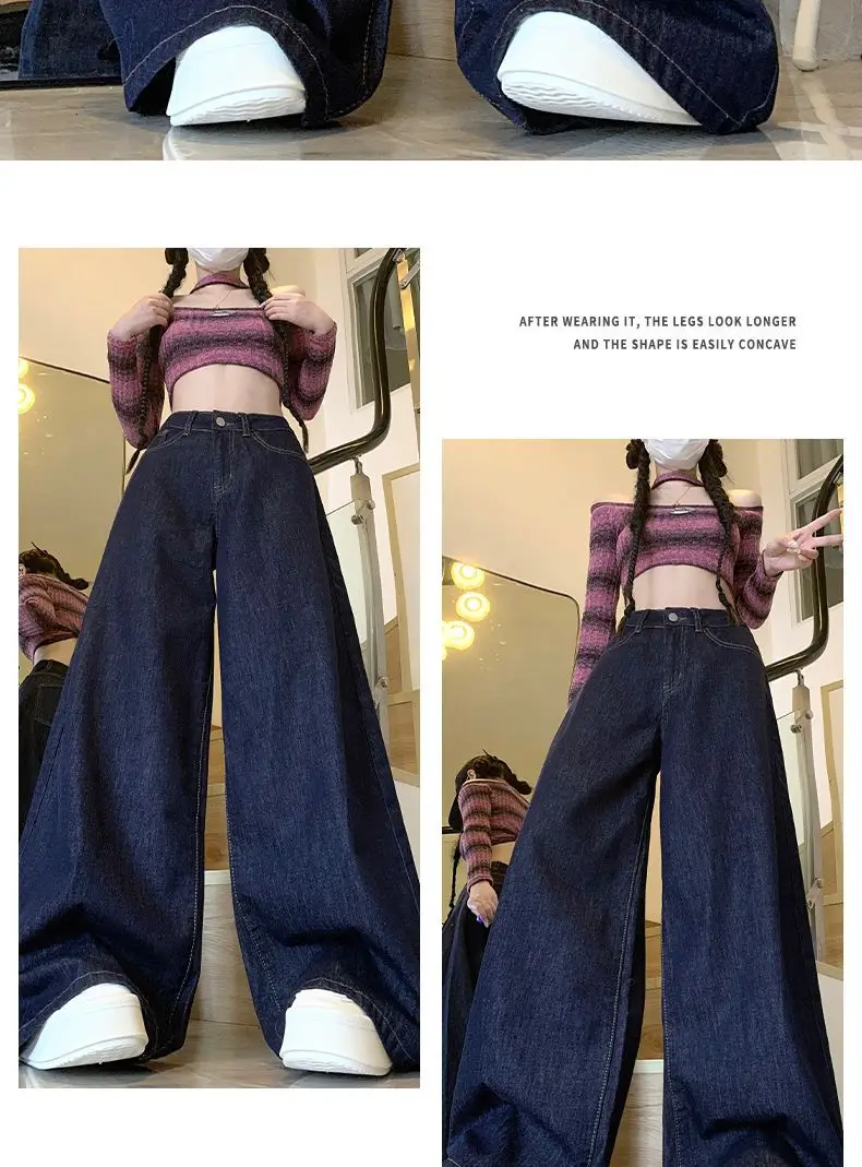 Dark Blue Wide Leg High Waist Pants for Women — feature 13