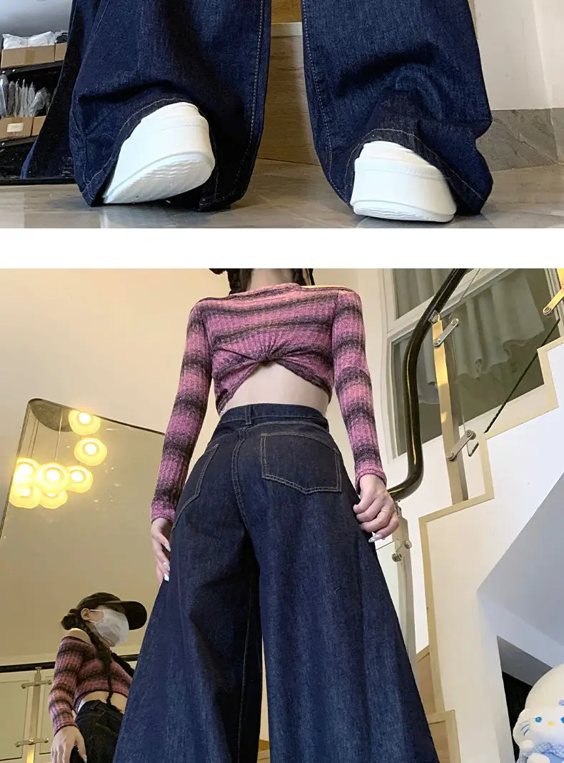 Dark Blue Wide Leg High Waist Pants for Women — feature 15