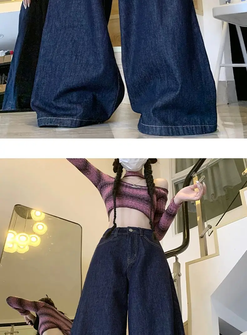 Dark Blue Wide Leg High Waist Pants for Women — feature 16