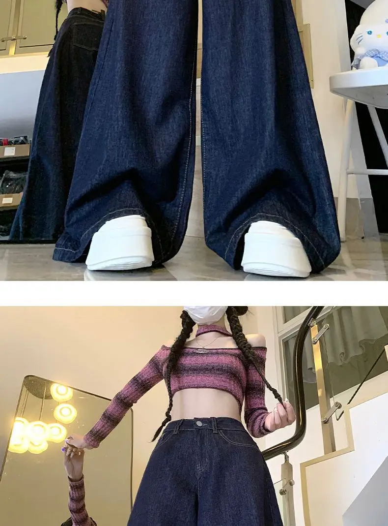 Dark Blue Wide Leg High Waist Pants for Women — feature 17