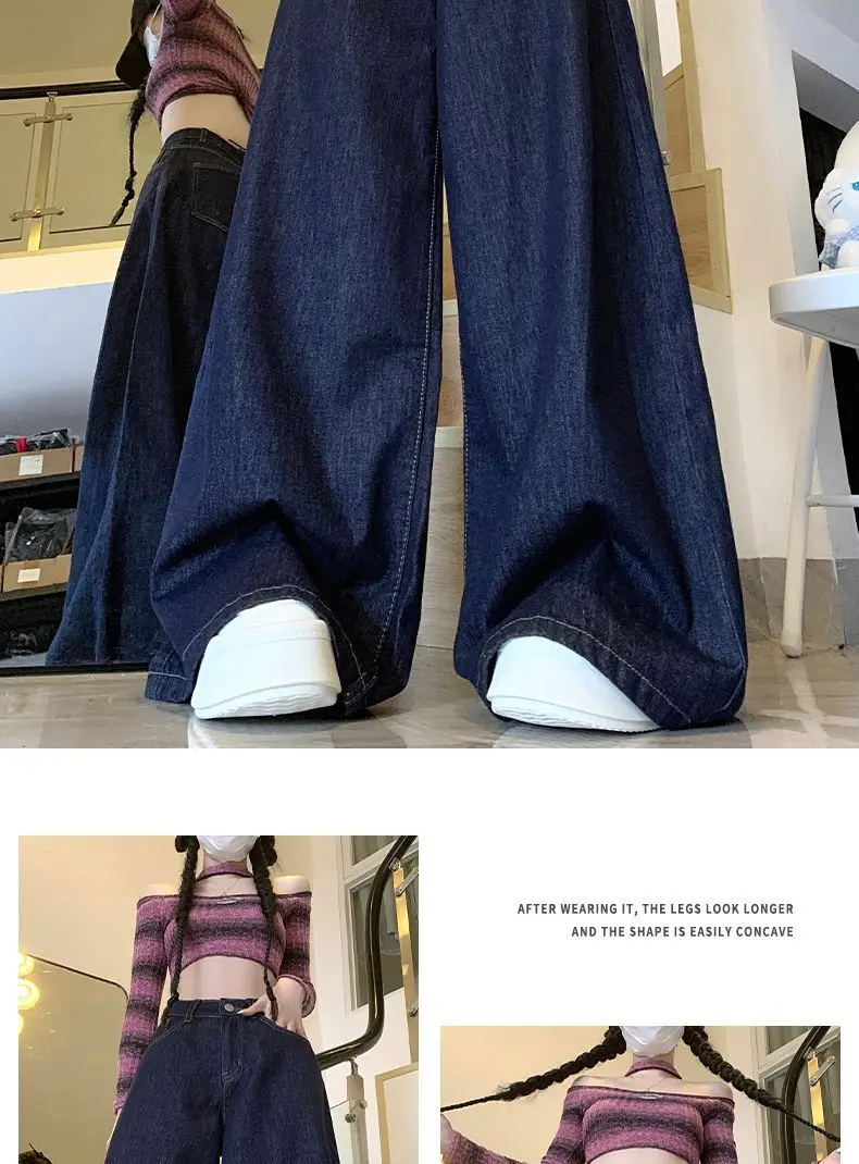 Dark Blue Wide Leg High Waist Pants for Women — feature 18