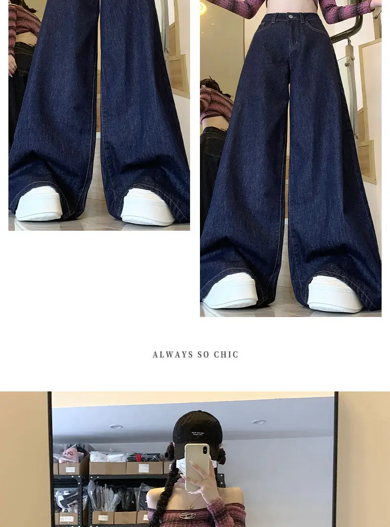 Dark Blue Wide Leg High Waist Pants for Women — feature 19