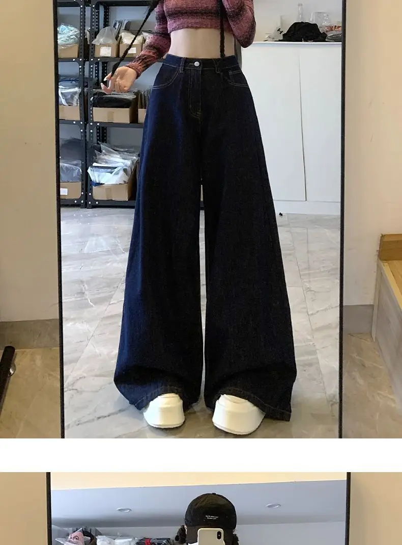 Dark Blue Wide Leg High Waist Pants for Women — feature 20