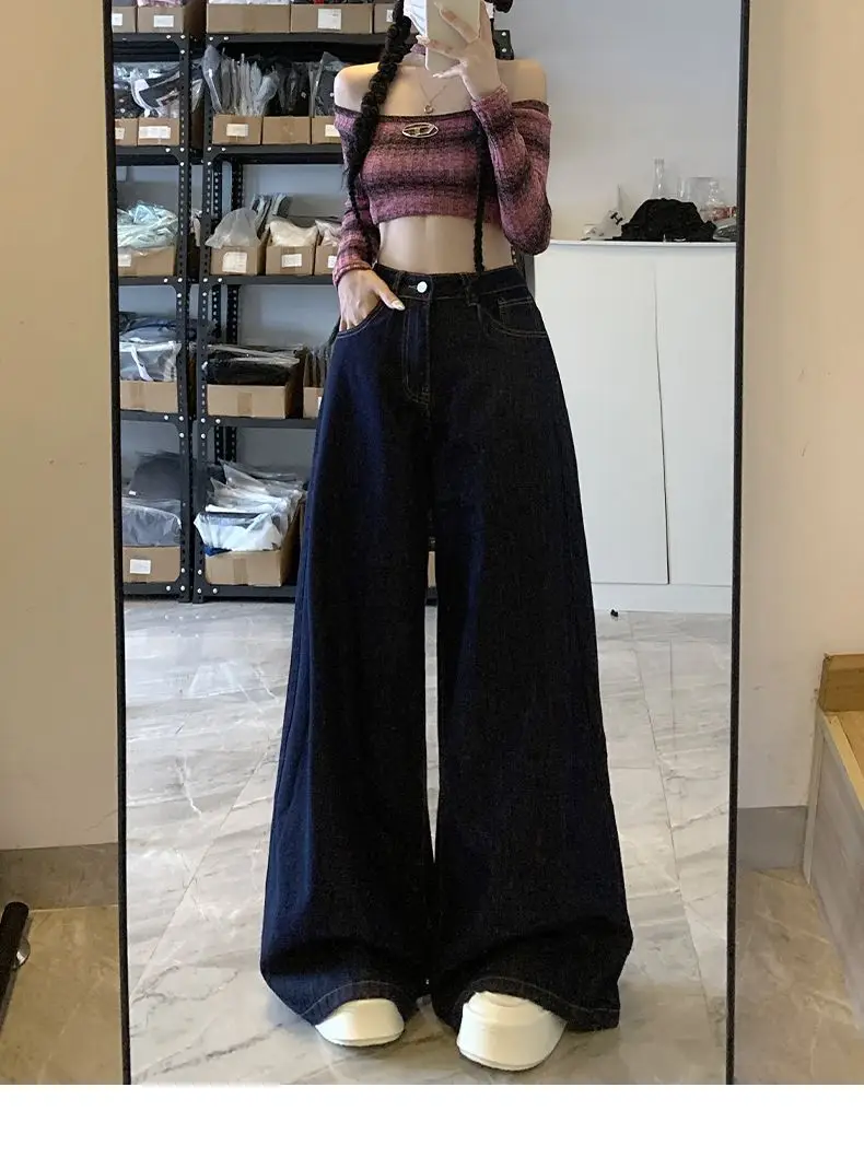 Dark Blue Wide Leg High Waist Pants for Women — feature 21