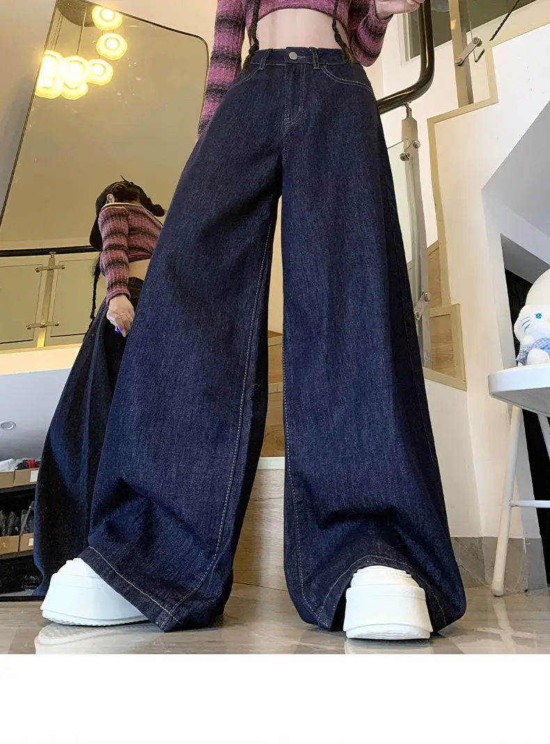 Dark Blue Wide Leg High Waist Pants for Women — feature 7