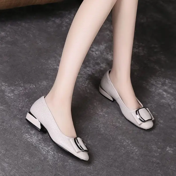 Women's White Leather Round Toe Heels Spring 2025