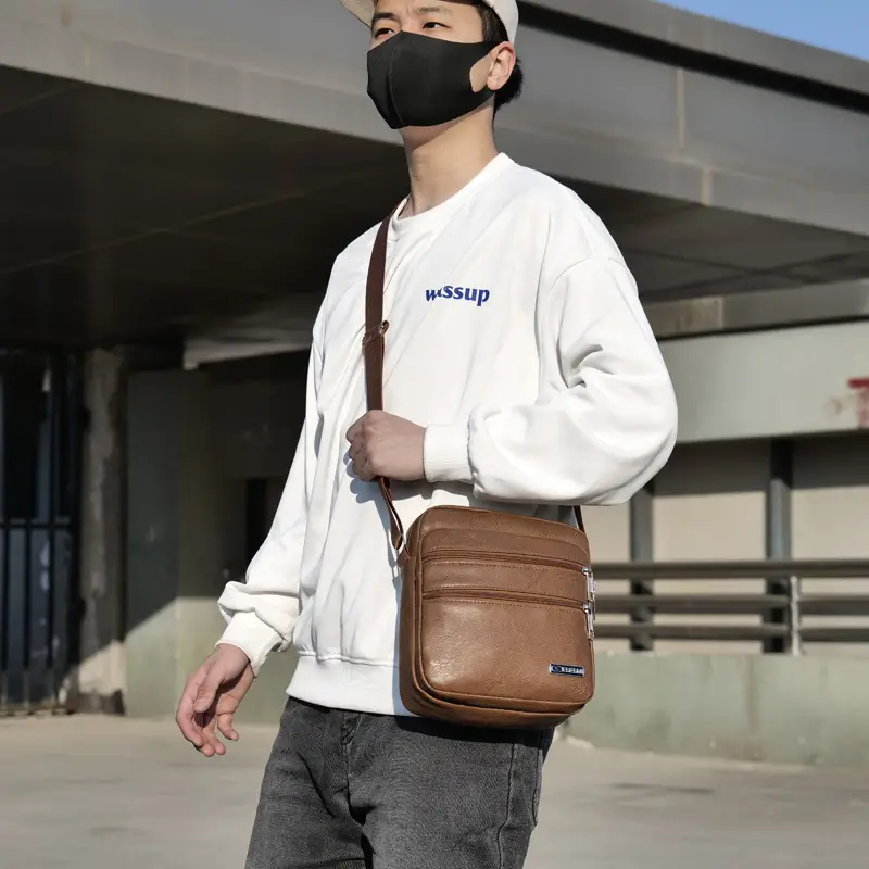 Men's Black PU Leather Shoulder Bag Large Capacity - Image 5