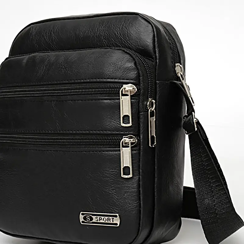 Men's Black PU Leather Shoulder Bag Large Capacity - Image 6
