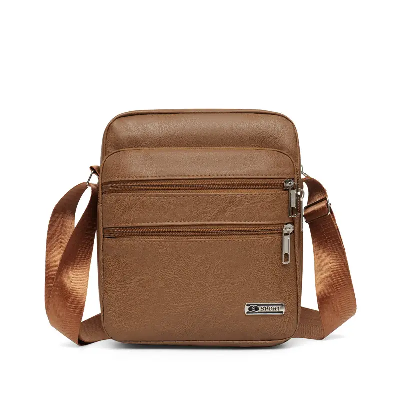 Men's Black PU Leather Shoulder Bag Large Capacity - Image 8