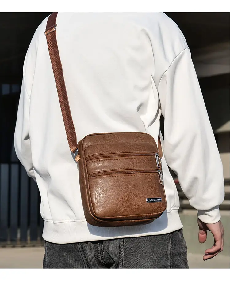 Men's Black PU Leather Shoulder Bag Large Capacity — feature 7