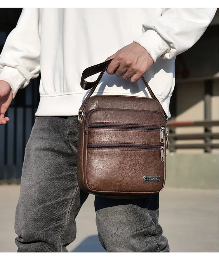 Men's Black PU Leather Shoulder Bag Large Capacity — feature 8