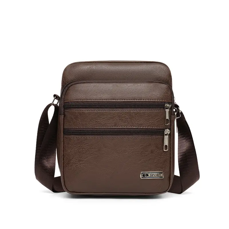 Men's Black PU Leather Shoulder Bag Large Capacity - Image 2