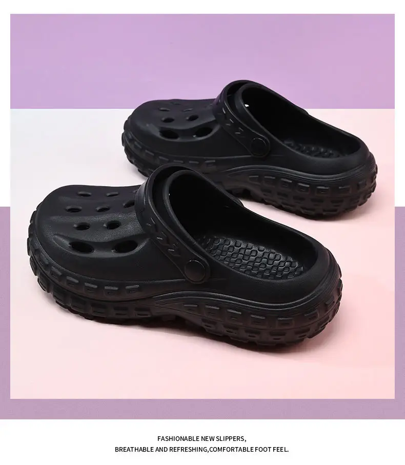 Hole Shoes Women's Summer Thick Sole Increased Wear-resistant Non-slip Breathable Baotou Tops EVA Outer Wear Non-smelly Foot Couple Sandals — feature 10
