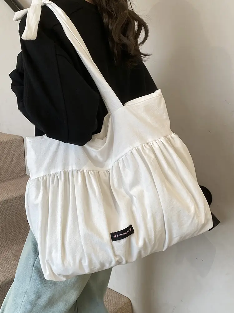 Grey Ruffled Shoulder Bag for Women Large Capacity - Image 7