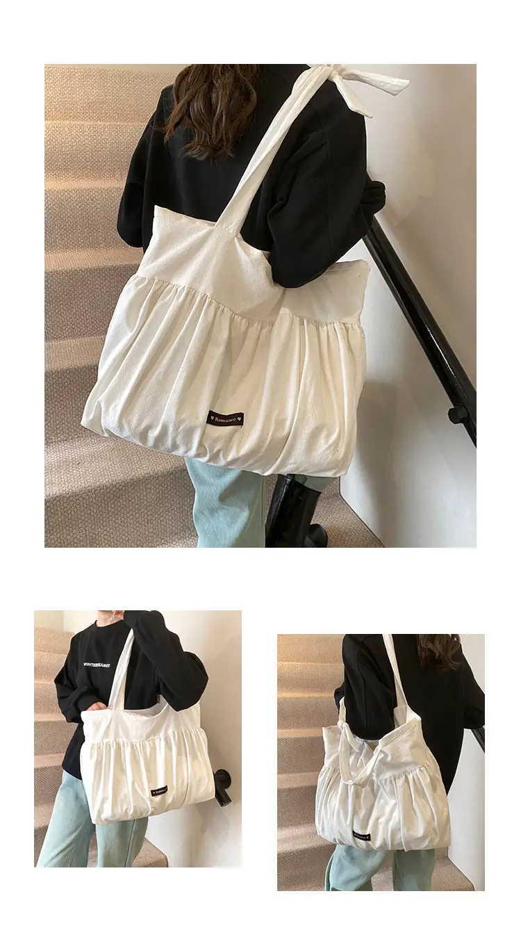 Grey Ruffled Shoulder Bag for Women Large Capacity — feature 11