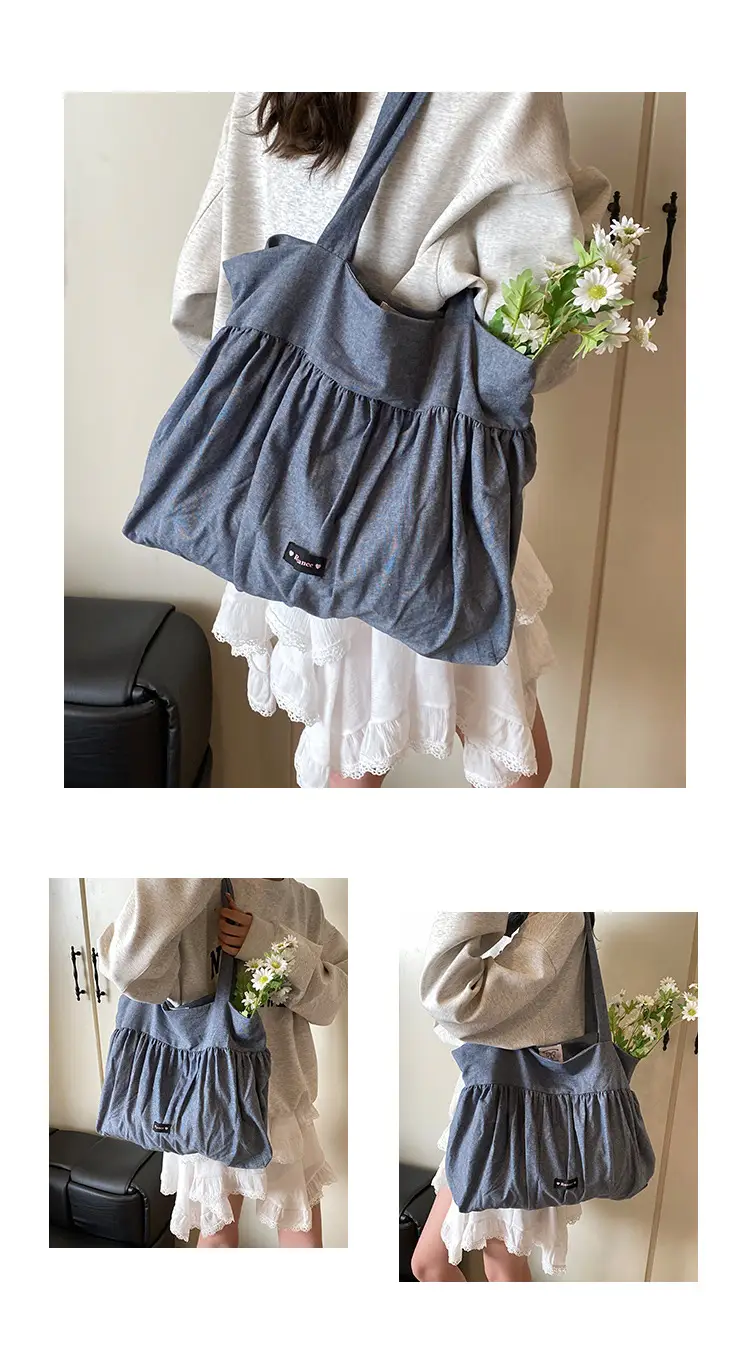 Grey Ruffled Shoulder Bag for Women Large Capacity — feature 12