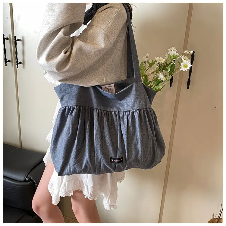 Grey Ruffled Shoulder Bag for Women Large Capacity — feature 14