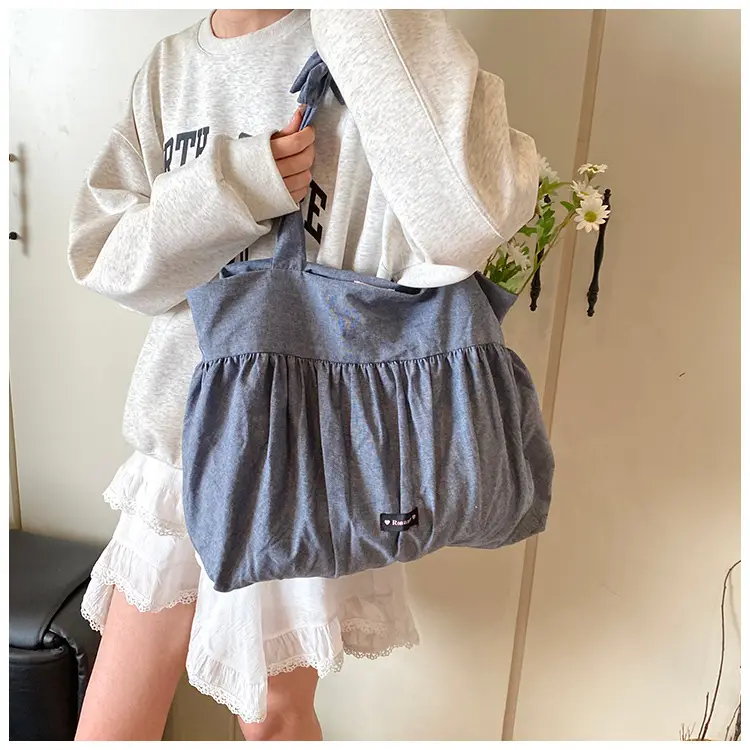 Grey Ruffled Shoulder Bag for Women Large Capacity — feature 15