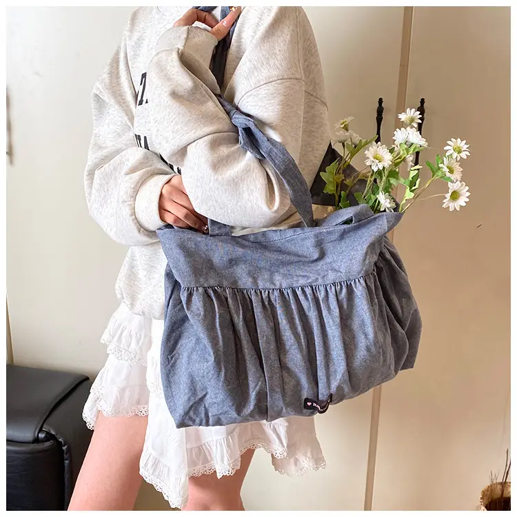 Grey Ruffled Shoulder Bag for Women Large Capacity — feature 17