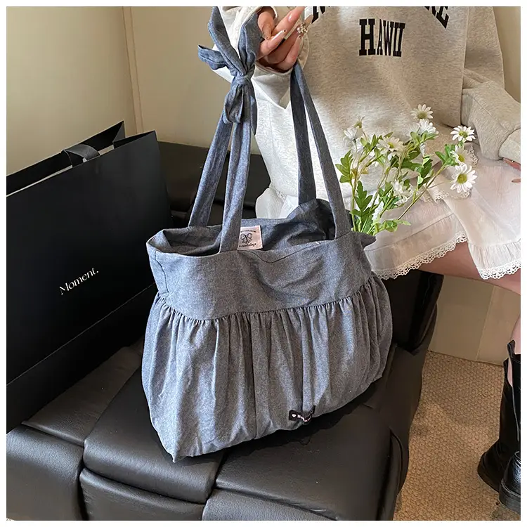 Grey Ruffled Shoulder Bag for Women Large Capacity — feature 18