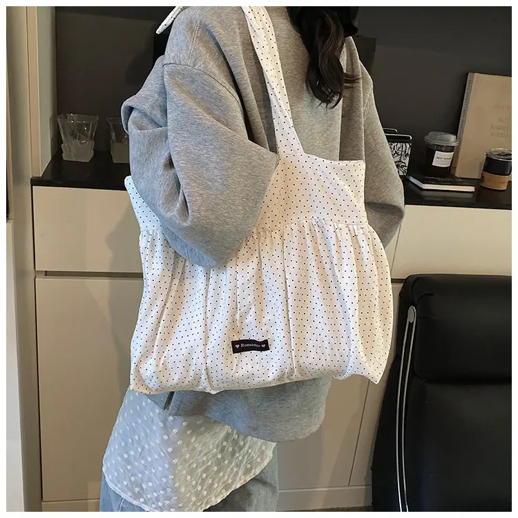 Grey Ruffled Shoulder Bag for Women Large Capacity — feature 23