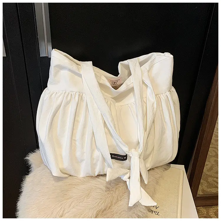 Grey Ruffled Shoulder Bag for Women Large Capacity — feature 38