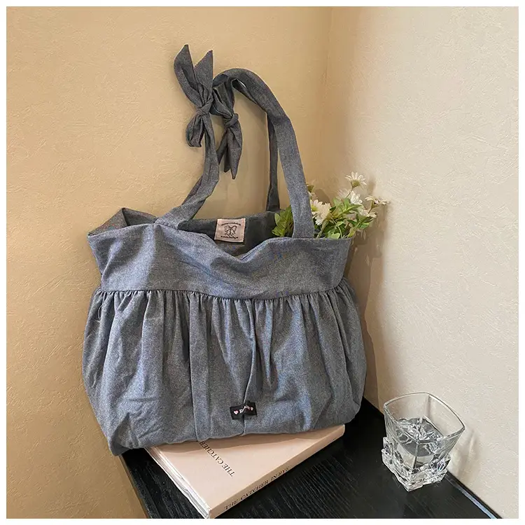 Grey Ruffled Shoulder Bag for Women Large Capacity — feature 41