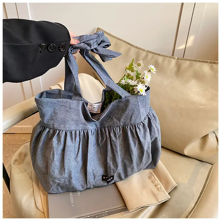 Grey Ruffled Shoulder Bag for Women Large Capacity — feature 42