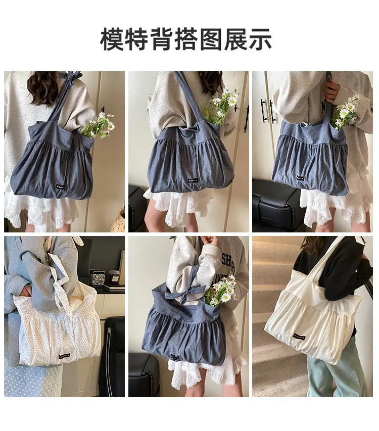 Grey Ruffled Shoulder Bag for Women Large Capacity — feature 9