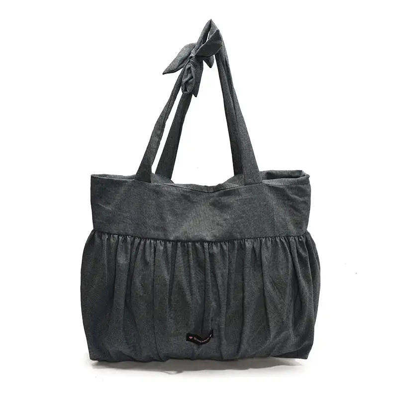 Grey Ruffled Shoulder Bag for Women Large Capacity - Image 3