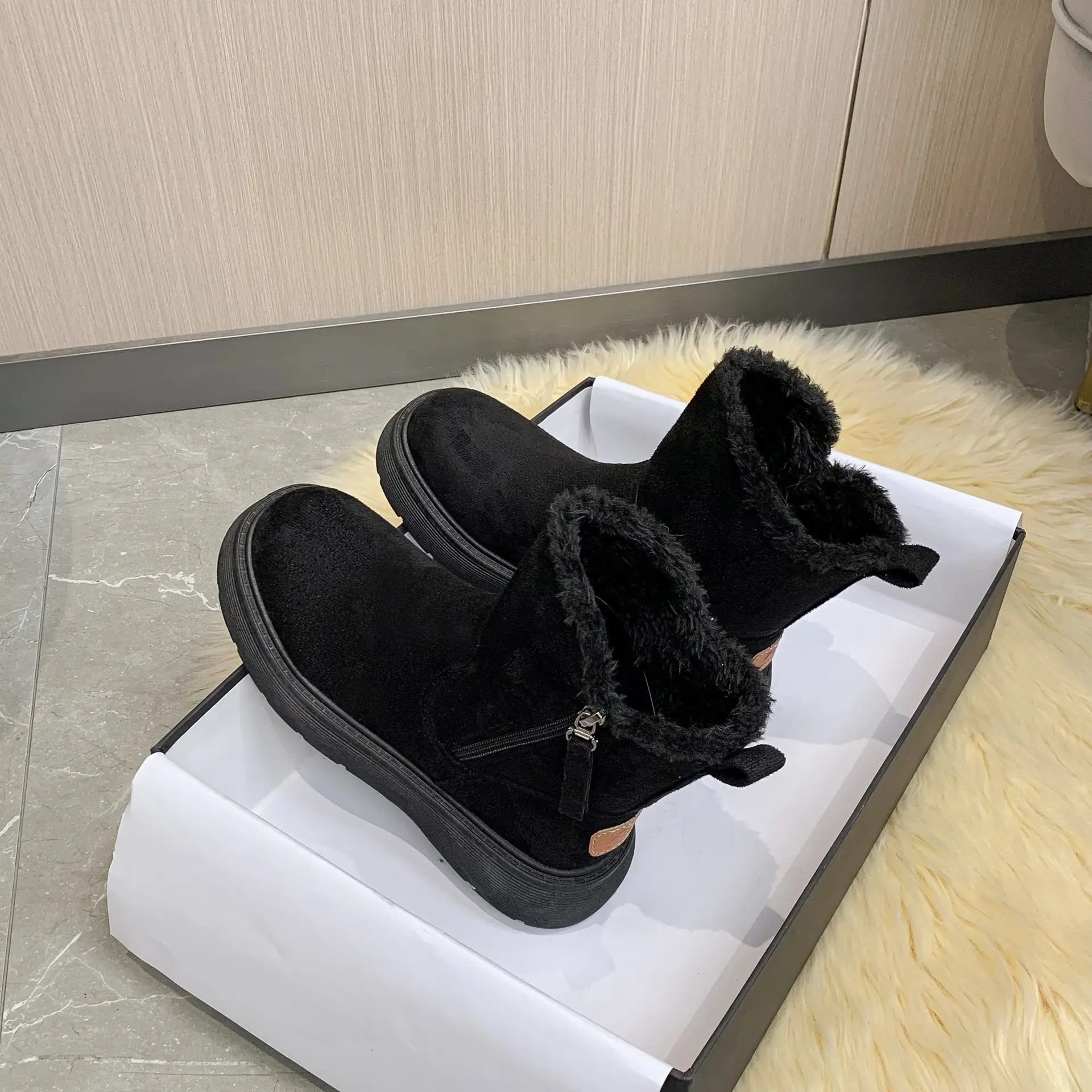 Women's Hot Snow Boots Black Fleece Lined 2025