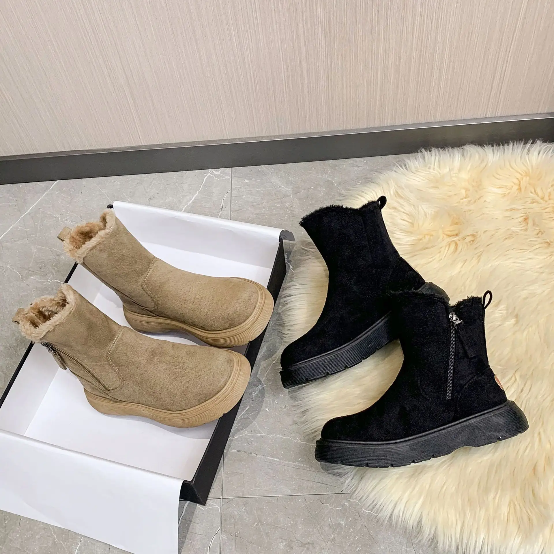 Women's Hot Snow Boots Black Fleece Lined 2025