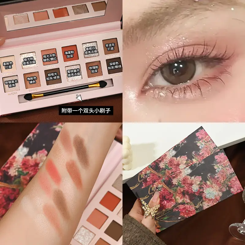 12-Color Eye Shadow Palette with Brush & Mirror - Image 2